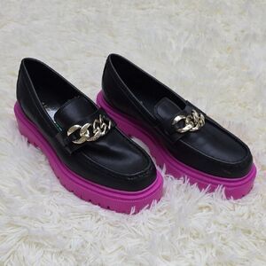 Aldo Black and Pink Platform Loafers